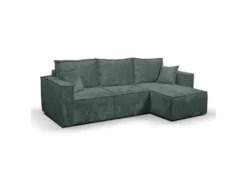 Canapé D'angle Réversible Convertible 3 Places Coffre Romain Velours Vert Sapin