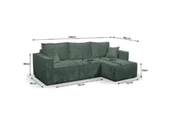 Canapé D'angle Réversible Convertible 3 Places Coffre Romain Velours Vert Sapin -Canapé Soldes Boutique canape 20941827