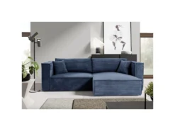 Canapé D'angle Réversible Convertible 3 Places Jimmy Velours Côtelé Bleu -Canapé Soldes Boutique canape 20941871