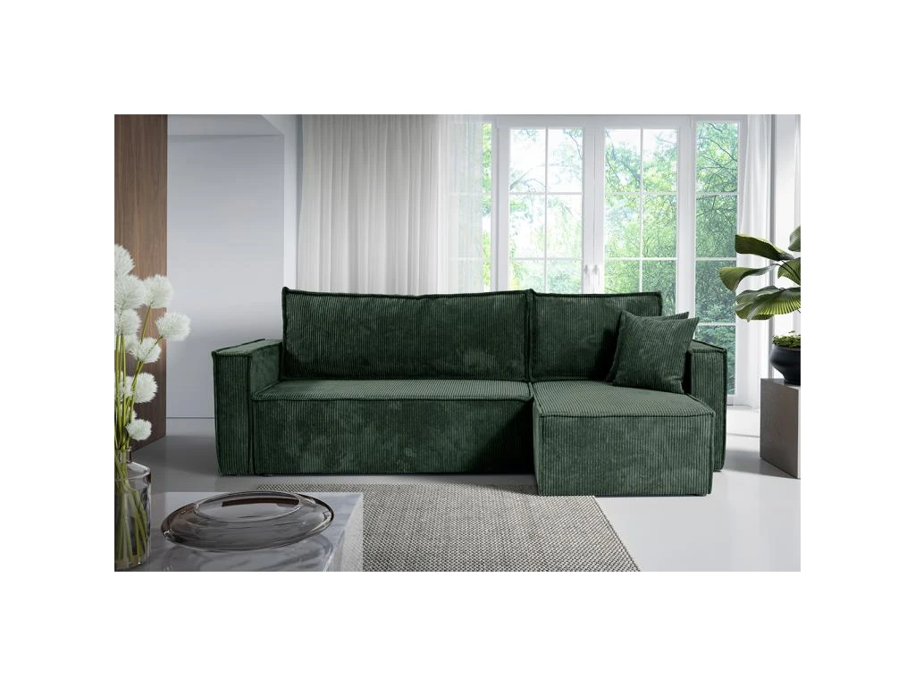 Canapé D'angle Réversible Convertible 3 Places Ezekiel Velours Côtelé Vert Sapin 4 Canapé D'angle Réversible Convertible 3 Places Ezekiel Velours Côtelé Vert Sapin – Image 4