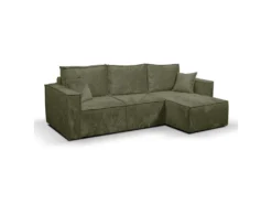 Canapé D'angle Réversible Convertible 3 Places Coffre Romain Velours Vert