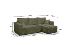 Canapé D'angle Réversible Convertible 3 Places Coffre Romain Velours Vert -Canapé Soldes Boutique canape 20941987