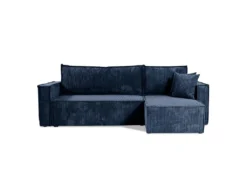 Canapé D'angle Réversible Convertible 3 Places Ezekiel Velours Côtelé Bleu -Canapé Soldes Boutique canape 20942003