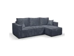 Canapé D'angle Réversible Convertible 3 Places Coffre Romain Velours Gris Foncé