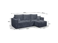 Canapé D'angle Réversible Convertible 3 Places Coffre Romain Velours Gris Foncé -Canapé Soldes Boutique canape 20942033