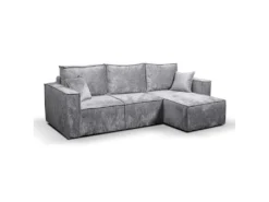 Canapé D'angle Réversible Convertible 3 Places Coffre Romain Velours Gris Clair