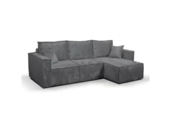 Canapé D'angle Réversible Convertible 3 Places Coffre Romain Velours Gris