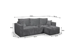 Canapé D'angle Réversible Convertible 3 Places Coffre Romain Velours Gris -Canapé Soldes Boutique canape 20942063