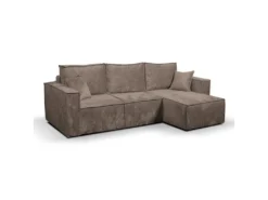 Canapé D'angle Réversible Convertible 3 Places Coffre Romain Velours Marron