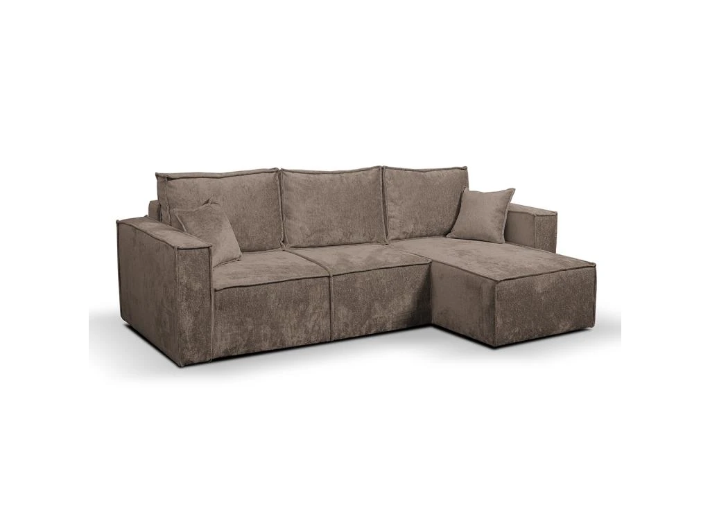 Canapé D'angle Réversible Convertible 3 Places Coffre Romain Velours Marron 1 Canapé D'angle Réversible Convertible 3 Places Coffre Romain Velours Marron