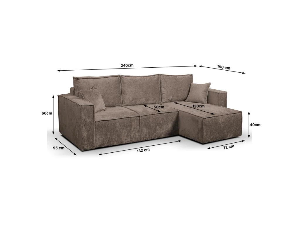 Canapé D'angle Réversible Convertible 3 Places Coffre Romain Velours Marron 4 Canapé D'angle Réversible Convertible 3 Places Coffre Romain Velours Marron – Image 4