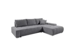 Canapé D'angle Convertible Droit 4 Places Coffre Jonas Velours Côtelé Gris