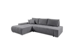 Canapé D'angle Convertible Gauche 4 Places Coffre Jonas Velours Côtelé Gris