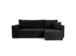 Canapé D'angle Réversible Convertible 3 Places Ezekiel Velours Côtelé Noir -Canapé Soldes Boutique canape 20942119