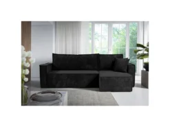 Canapé D'angle Réversible Convertible 3 Places Ezekiel Velours Côtelé Noir -Canapé Soldes Boutique canape 20942121