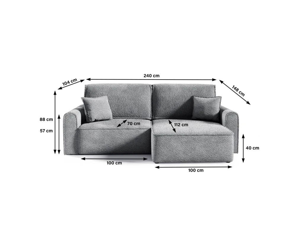 Canapé D'angle Réversible Convertible 3 Places Coffre Valentin Mini Bouclé Gris 4 Canapé D'angle Réversible Convertible 3 Places Coffre Valentin Mini Bouclé Gris – Image 4