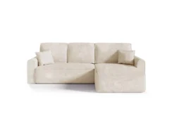 Canapé D'angle Réversible Convertible 4 Places Coffre Valentin Bouclé Beige