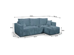 Canapé D'angle Réversible Convertible 3 Places Coffre Romain Velours Bleu -Canapé Soldes Boutique canape 20942151