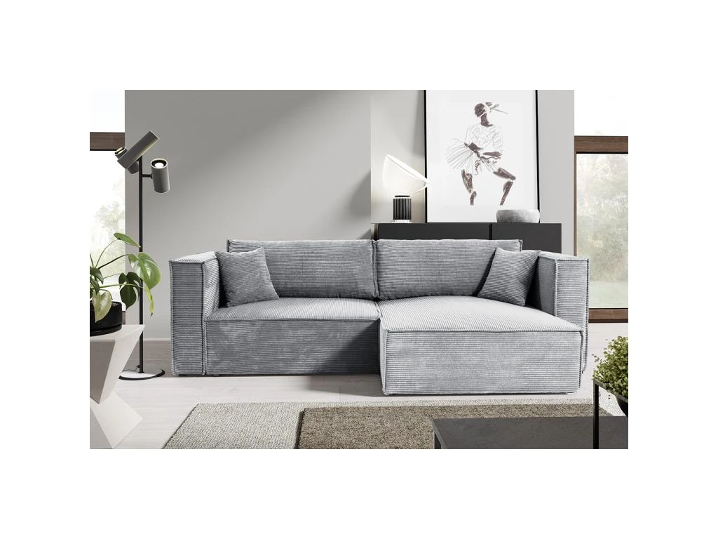 Canapé D'angle Réversible Convertible 3 Places Jimmy Velours Côtelé Gris Clair 3 Canapé D'angle Réversible Convertible 3 Places Jimmy Velours Côtelé Gris Clair – Image 3