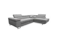 Canapé D'angle Convertible Droit 4 Places Coffre Martin Velours Côtelé Gris Clair