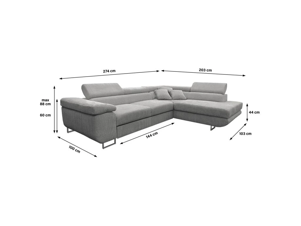 Canapé D'angle Convertible Droit 4 Places Coffre Martin Velours Côtelé Gris Clair 3 Canapé D'angle Convertible Droit 4 Places Coffre Martin Velours Côtelé Gris Clair – Image 3