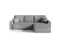 Canapé D'angle Réversible Convertible 4 Places Coffre Valentin Bouclé Gris