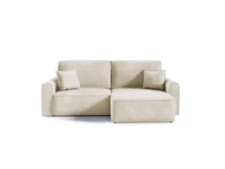 Canapé D'angle Réversible Convertible 3 Places Coffre Valentin Mini Bouclé Beige