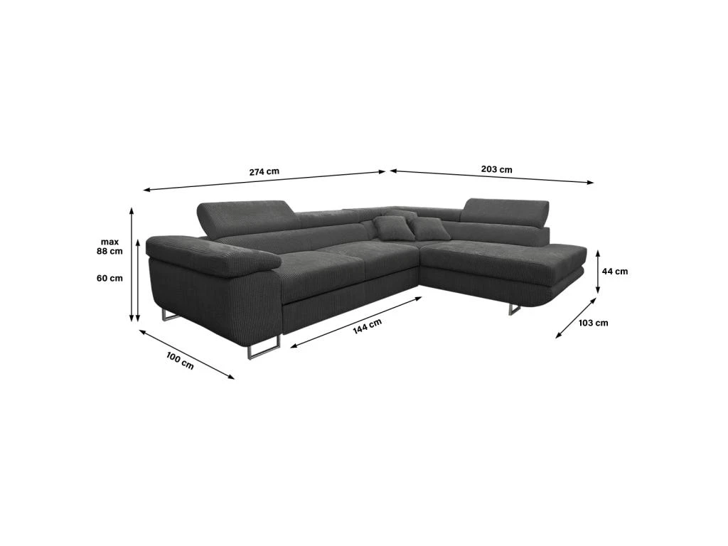 Canapé D'angle Convertible Droit 4 Places Coffre Martin Velours Côtelé Gris Foncé 3 Canapé D'angle Convertible Droit 4 Places Coffre Martin Velours Côtelé Gris Foncé – Image 3