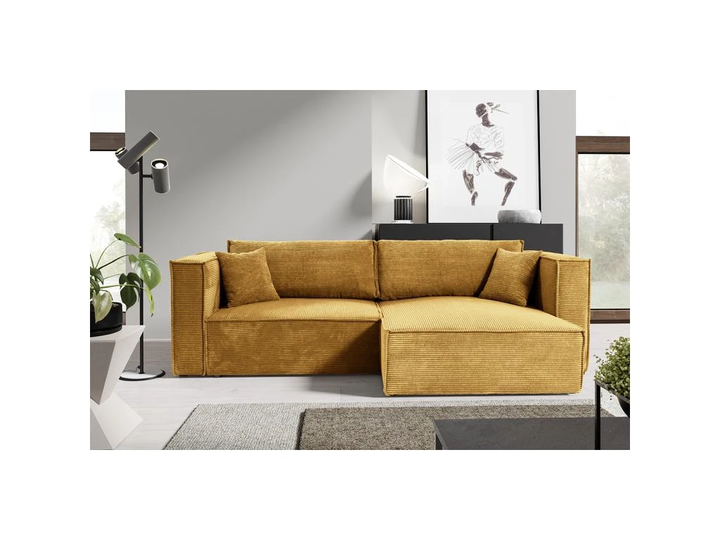 Canapé D'angle Réversible Convertible 3 Places Jimmy Velours Côtelé Jaune 3 Canapé D'angle Réversible Convertible 3 Places Jimmy Velours Côtelé Jaune – Image 3