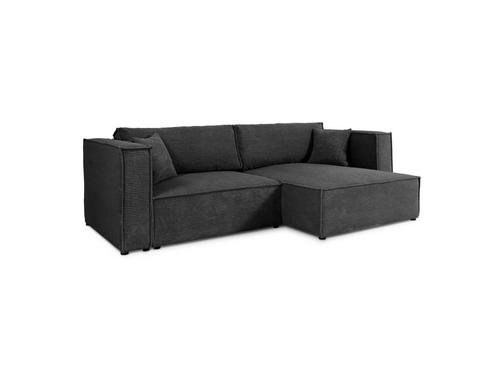 Canapé D'angle Réversible Convertible 3 Places Jimmy Velours Côtelé Noir 1 Canapé D'angle Réversible Convertible 3 Places Jimmy Velours Côtelé Noir