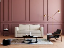 Canapé 3 Places Convertible Express En Velours Côtelé Beige - Couchage 140 Cm - Matelas 22 Cm LORETO