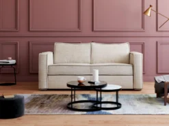 Canapé 3 Places Convertible Express En Velours Côtelé Beige - Couchage 140 Cm - Matelas 18 Cm LORETO -Canapé Soldes Boutique canape 20988391