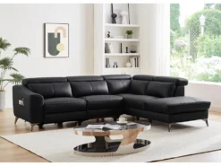 Canapé D'angle Droit Relax électrique En Cuir Noir FORLO