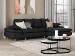 Canapé D'angle Convertible En Tissu FELTON - Anthracite - Angle Droit -Canapé Soldes Boutique canape 21044497