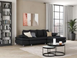 Canapé D'angle Convertible En Tissu FELTON - Anthracite - Angle Droit