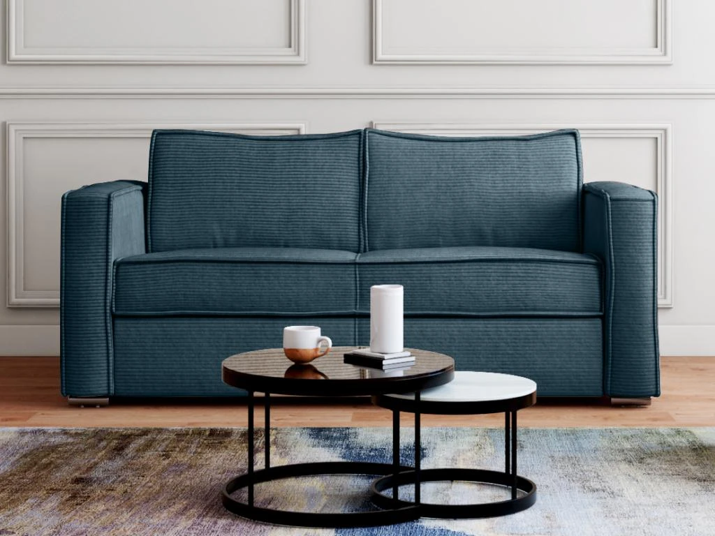 Canapé 3 Places Convertible Express En Velours Côtelé Bleu - Couchage 140 Cm - Matelas 14 Cm LORETO 5 Canapé 3 Places Convertible Express En Velours Côtelé Bleu - Couchage 140 Cm - Matelas 14 Cm LORETO – Image 5