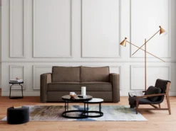 Canapé 3 Places Convertible Express En Velours Côtelé Marron - Couchage 140 Cm - Matelas 18 Cm LORETO