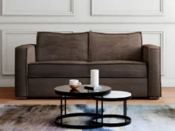 Canapé 3 Places Convertible Express En Velours Côtelé Marron - Couchage 140 Cm - Matelas 22 Cm LORETO -Canapé Soldes Boutique canape 21074153