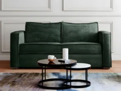 Canapé 3 Places Convertible Express En Velours Côtelé Vert Sapin - Couchage 140 Cm - Matelas 22 Cm LORETO -Canapé Soldes Boutique canape 21074663