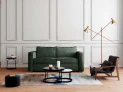 Canapé 3 Places Convertible Express En Velours Côtelé Vert Sapin - Couchage 140 Cm - Matelas 22 Cm LORETO