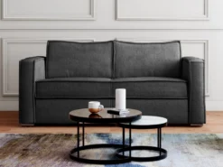 Canapé 3 Places Convertible Express En Velours Côtelé Anthracite - Couchage 140 Cm - Matelas 14 Cm LORETO -Canapé Soldes Boutique canape 21075051