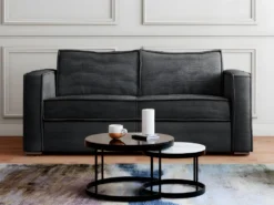 Canapé 3 Places Convertible Express En Velours Côtelé Anthracite - Couchage 140 Cm - Matelas 22 Cm LORETO -Canapé Soldes Boutique canape 21075053