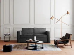 Canapé 3 Places Convertible Express En Velours Côtelé Anthracite - Couchage 140 Cm - Matelas 22 Cm LORETO