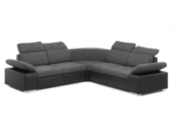 Canapé D'angle Convertible Avec Rangement En Tissu Et Simili RABELAIS - Bicolore Anthracite Et Noir -Canapé Soldes Boutique canape 211247