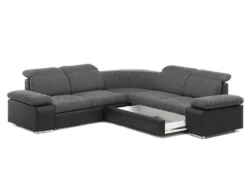 Canapé D'angle Convertible Avec Rangement En Tissu Et Simili RABELAIS - Bicolore Anthracite Et Noir -Canapé Soldes Boutique canape 211261