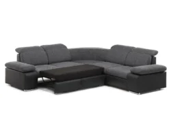 Canapé D'angle Convertible Avec Rangement En Tissu Et Simili RABELAIS - Bicolore Anthracite Et Noir -Canapé Soldes Boutique canape 211263