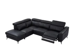 Canapé D'angle Gauche Relax électrique En Cuir Noir FORLO -Canapé Soldes Boutique canape 21137013
