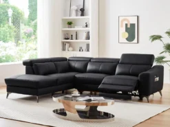 Canapé D'angle Gauche Relax électrique En Cuir Noir FORLO -Canapé Soldes Boutique canape 21137021