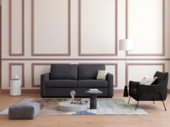 Canapé 3 Places Convertible Express En Tissu Gris Anthracite - Couchage 140 Cm - Matelas 14 Cm DONETO