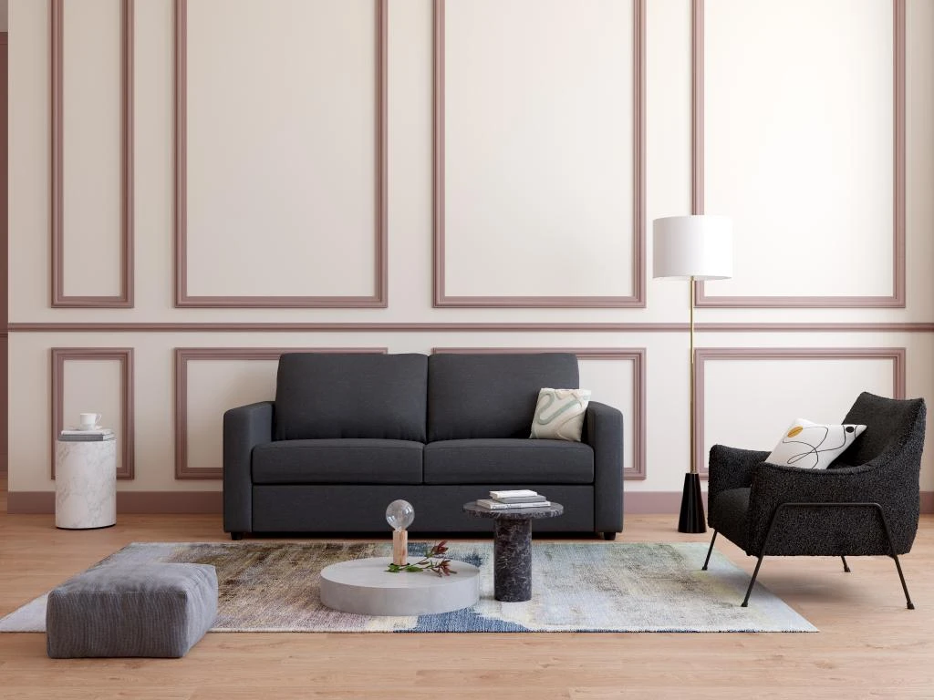 Canapé 3 Places Convertible Express En Tissu Gris Anthracite - Couchage 140 Cm - Matelas 14 Cm DONETO 1 Canapé 3 Places Convertible Express En Tissu Gris Anthracite - Couchage 140 Cm - Matelas 14 Cm DONETO